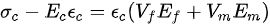 {\displaystyle \sigma _{c}-E_{c}\epsilon _{c}=\epsilon _{c}(V_{f}E_{f}+V_{m}E_{m})}